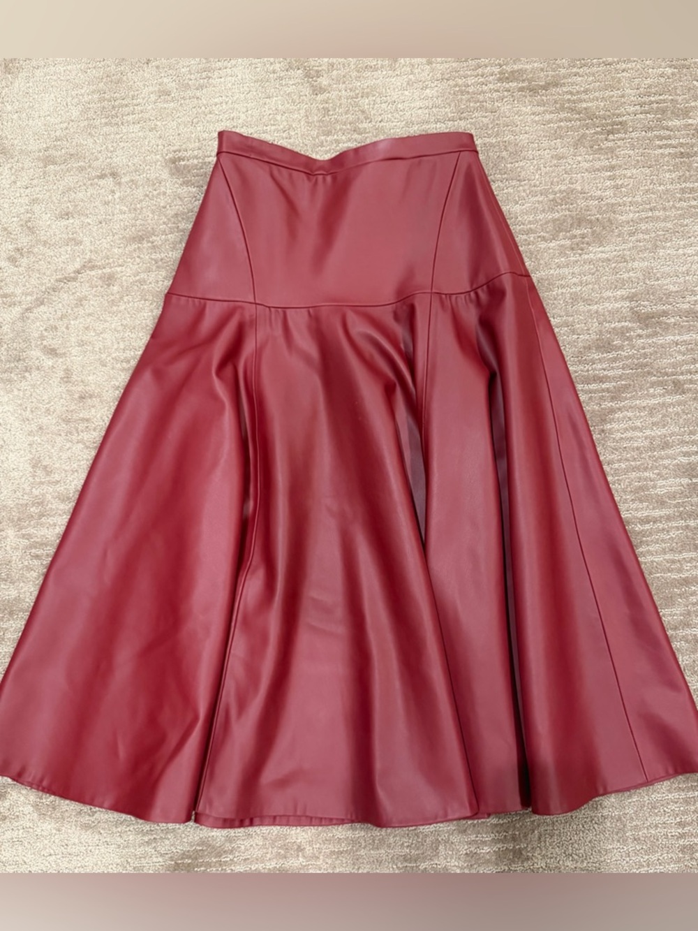 Zara Wine Faux Leather A-Line Midi Skirt